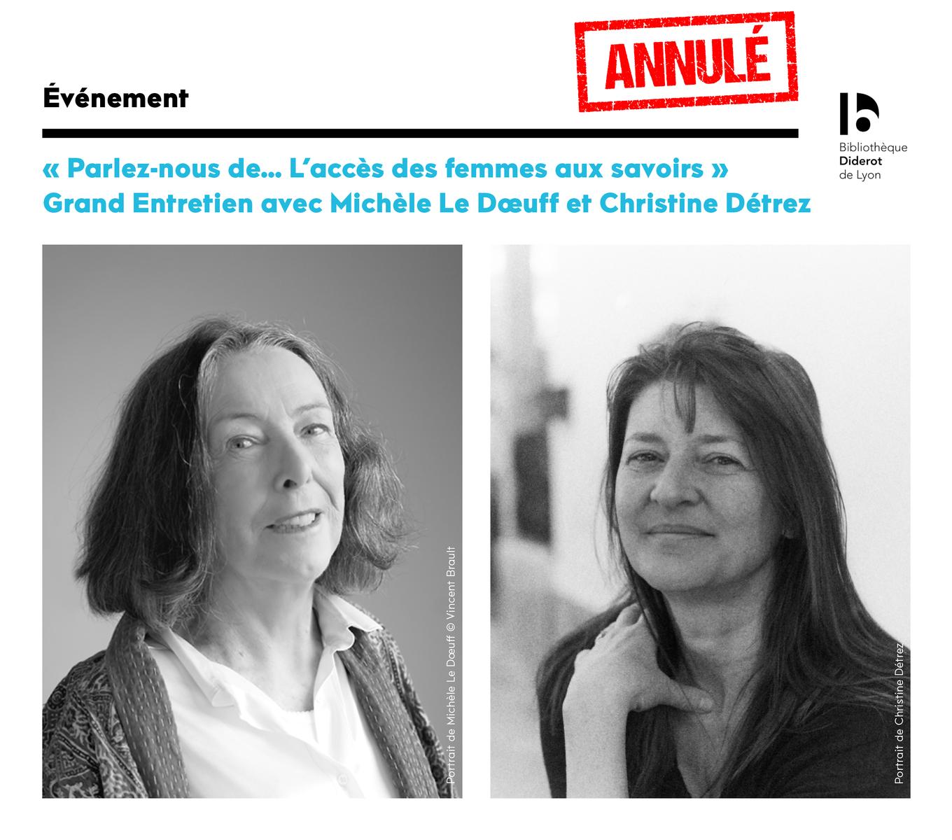 Événement annulé : Parlez-nous de... L'accès des femmes aux savoirs avec Michèle Le Dœuff et Christine Détrez